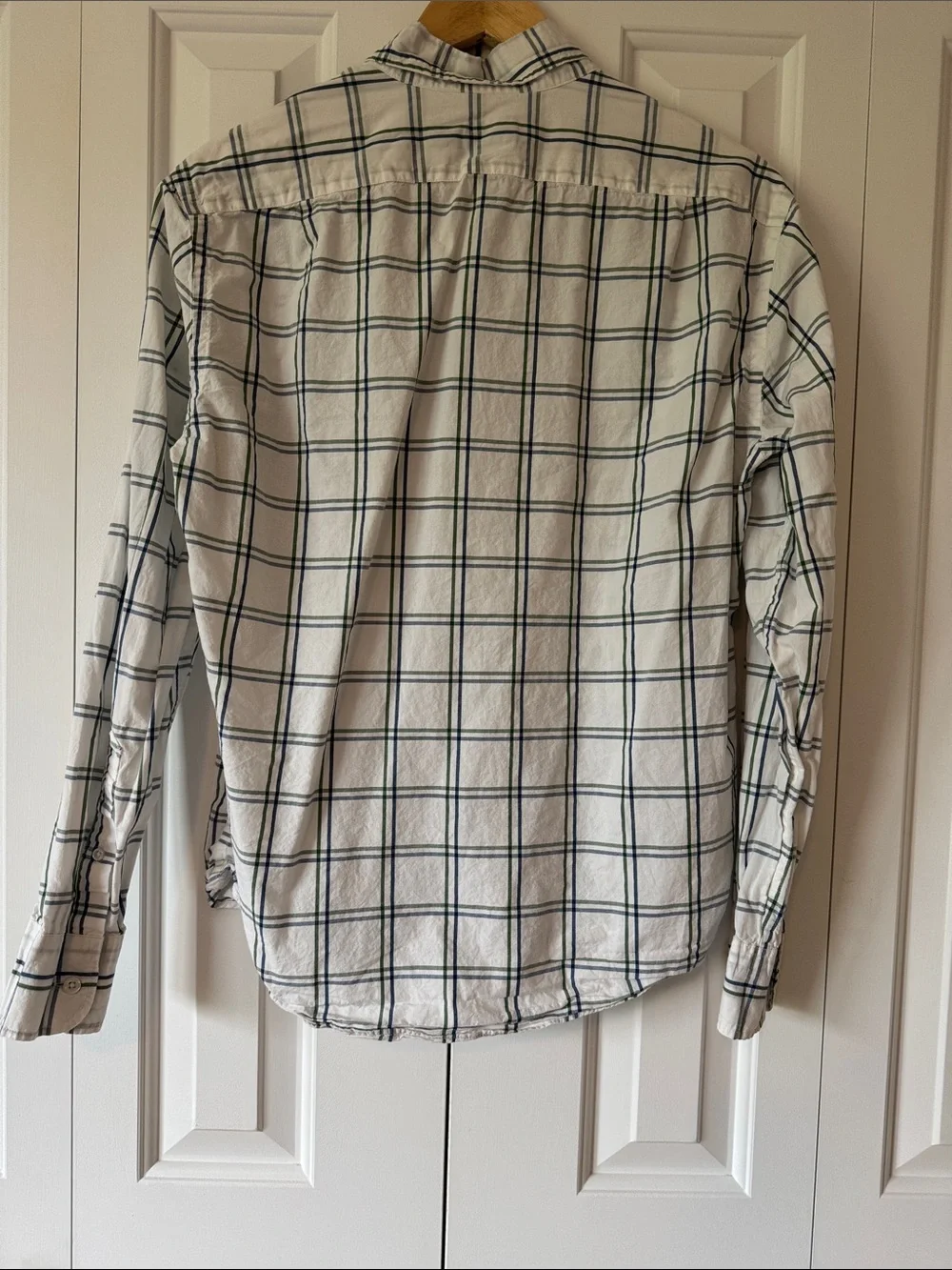 J. Crew White Plaid Button-Down Shirt with Blue and Green Grid